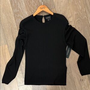Donna Karan Black Ribbed with Sheer Long Sleeve Sweater